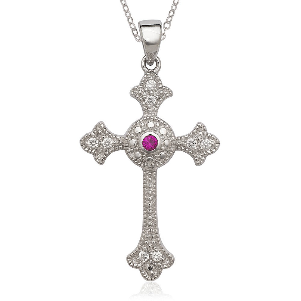 Sterling Silver Ruby & Clear CZ Cross Pendant