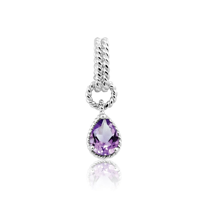 Sterling Silver Pear Shaped Gem, Wire Pendant - Amethyst