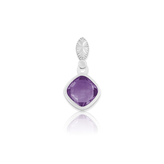 Sterling Silver Square Gemstone Pendant - Amethyst