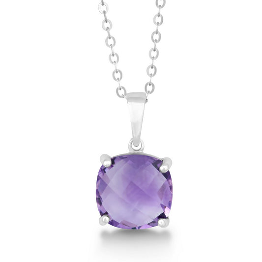 Sterling Silver Square Amethyst Prong Set Pendant