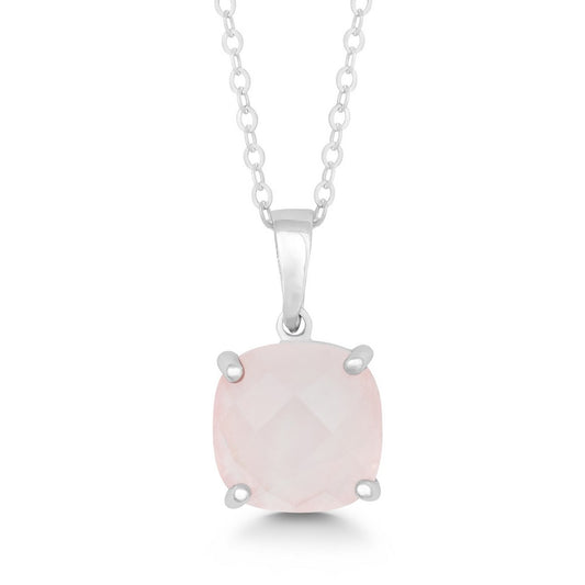 Sterling Silver 10mm Square Rose Quartz Prong Set Pendant