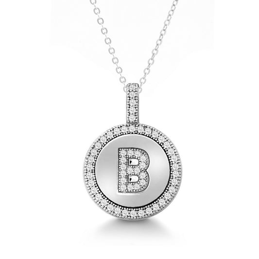 Sterling Silver Micro Pave Circle "B" Pendant W/Chain