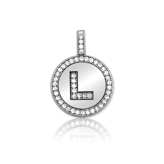 Sterling Silver Micro Pave Circle "L" Pendant W/Chain