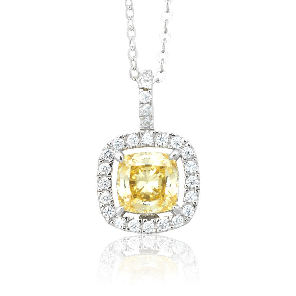 Sterling Silver White CZ Square Pendant - Canary