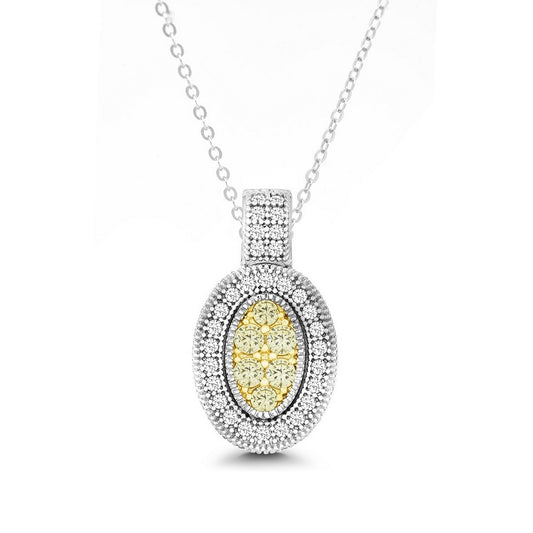 Sterling Silver Oval Canary and White CZ Micro Pave Pendant