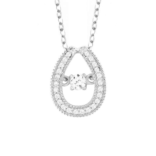 Sterling Silver Micro Pave with Center Dancing/Shimmering CZ Tearshaped Pendant W/Chain