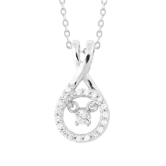 Sterling Silver Micro Pave with Center Dancing/Shimmering CZ Pendant W/Chain