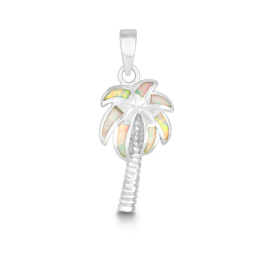 Sterling Silver White Inlay Opal Palm Tree Pendant