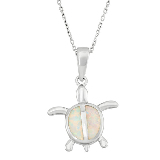 Sterling Silver White Inlay Opal Small Turtle Pendant