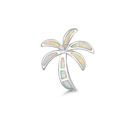 Sterling Silver White Inlay Opal Palm Tree Pendant