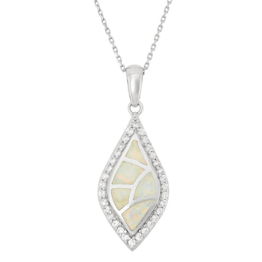 Sterling Silver White Inlay Opal w/ CZ Border Pendant