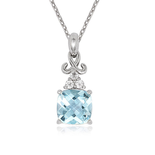 Sterling Silver Small White Topaz with Larger Square Blue Topaz Pendant