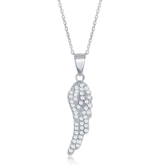 Sterling Silver Small CZ Angel Wing Pendant