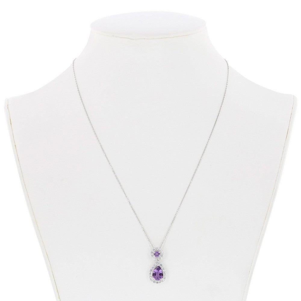 Sterling Silver, White Topaz & Gem Pendent W/Chain - Amethyst