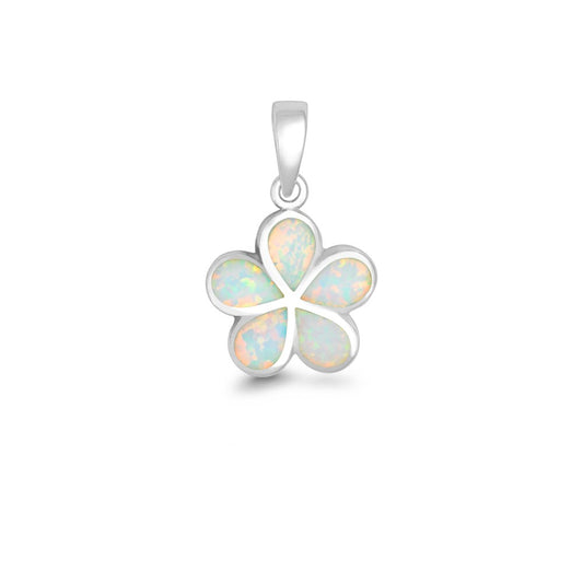 Sterling Silver White Inlay Opal Flower Pendant