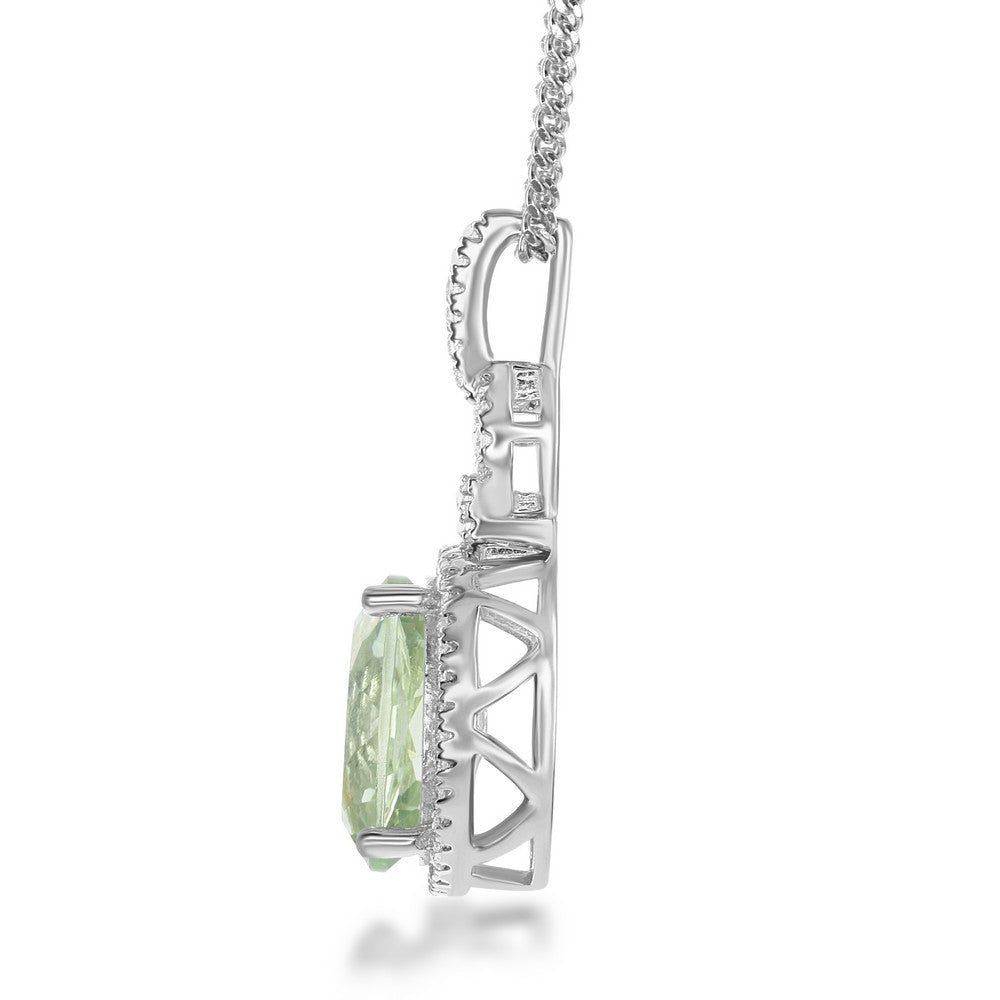 Sterling Silver Green Amethyst Oval with White Topaz Border 4.77cttw Necklace