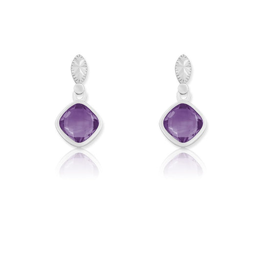 Sterling Silver Square Gemstone Earrings - Amethyst