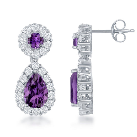 Sterling Silver, White Topaz & Gem Earrings - Amethyst