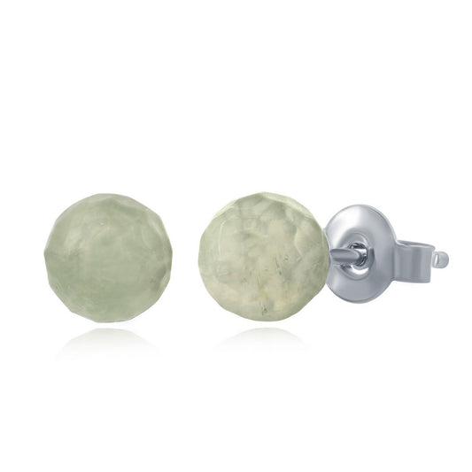 Sterling Silver Round Faceted 6MM Prehnite Stud Earrings