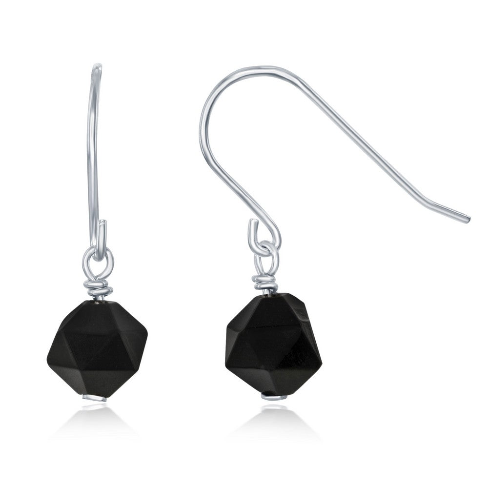 Sterling Silver Black Agate 8MM Rock Earrings