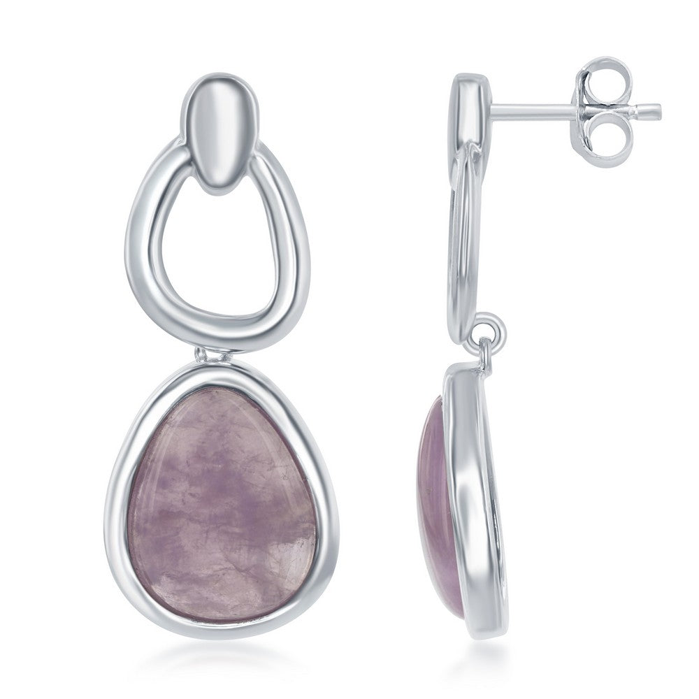 Sterling Silver Top Open Pear Shape & Amethyst Pear Shaped Earrings