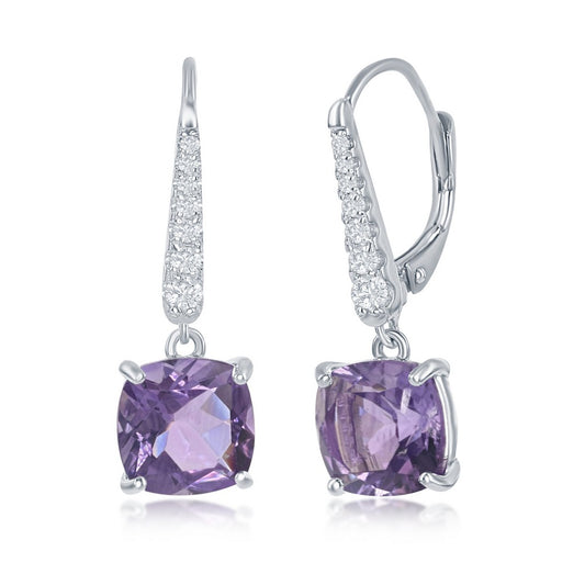 Sterling Silver White Topaz Earrings, With Four-Prong 9x9mm Cushion-Cut Gem -  Amethyst