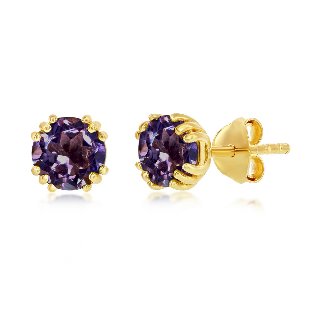 Sterling Silver October Birthstone 6mm Round Gem, Gold Plated Stud Earrings- Pink Amethyst (2cttw)