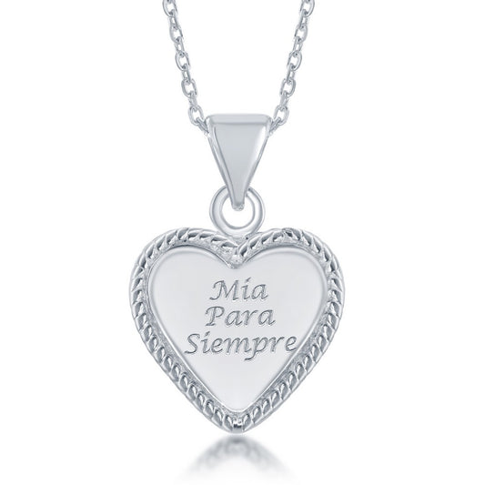 Sterling Silver Mia Para Siempre Inscribed Shiny Heart Pendant -chain