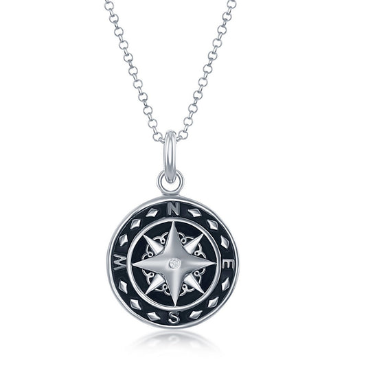 Sterling Silver Oxidized Compass Pendant