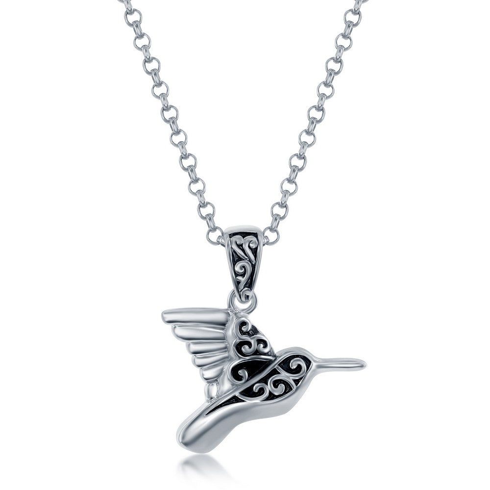 Sterling Silver Oxidized Small Hummingbird Pendant