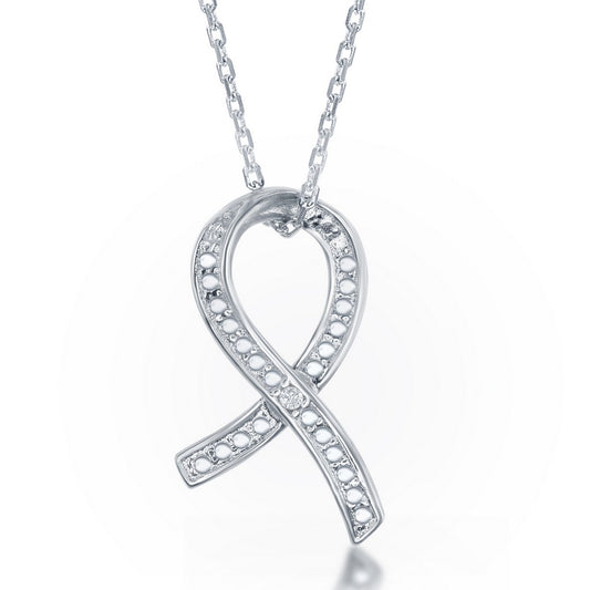 Sterling Silver Diamond Accent Awareness Ribbon Pendant With  Chain