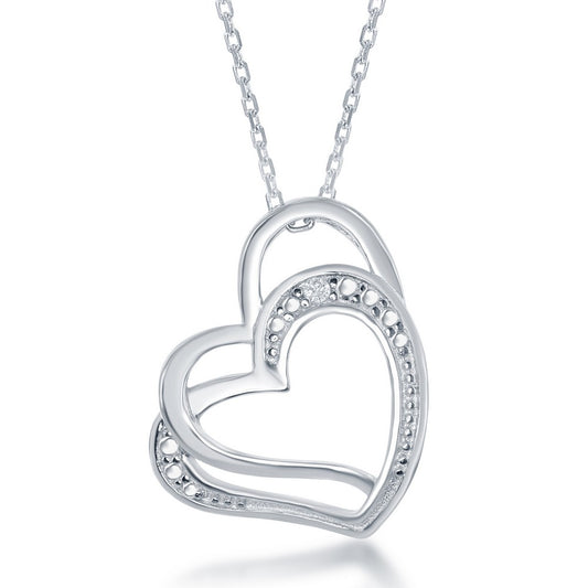 Sterling Silver Double Open Heart Diamond Accent Pendant With  Chain