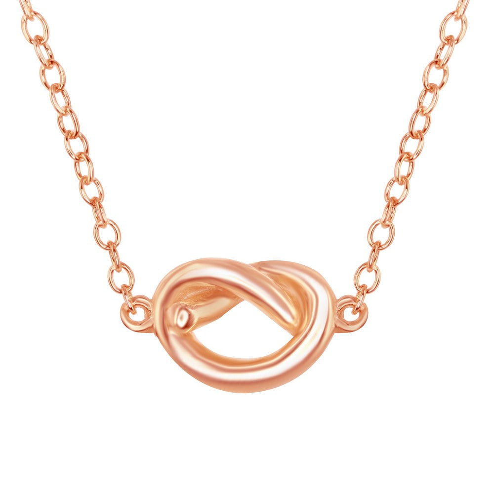 Sterling Silver Small Love Knot Necklace - Rose Gold Plated