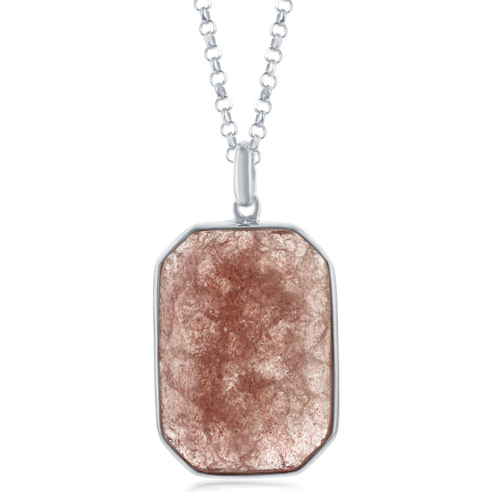 Sterling Silver Large Faceted Strawberry Quartz Hexagon Necklace