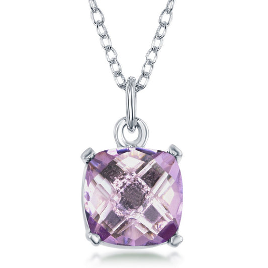 Sterling Silver June Birthstone Square Necklace - Pink Amethyst