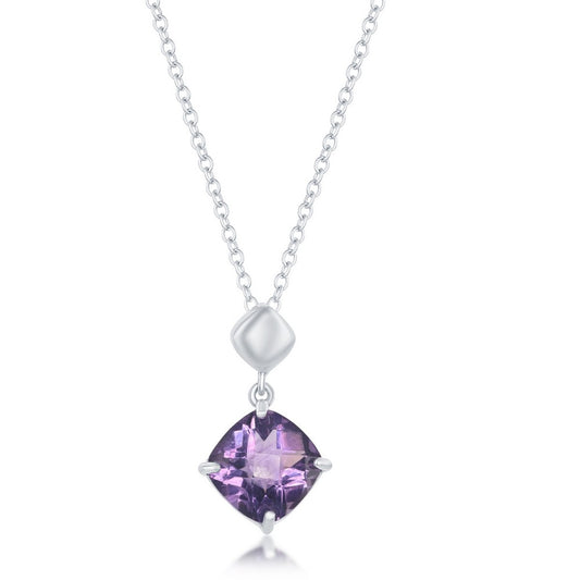 Sterling Silver Four-Prong Cushion-Cut Square GEM Necklace - Amethyst