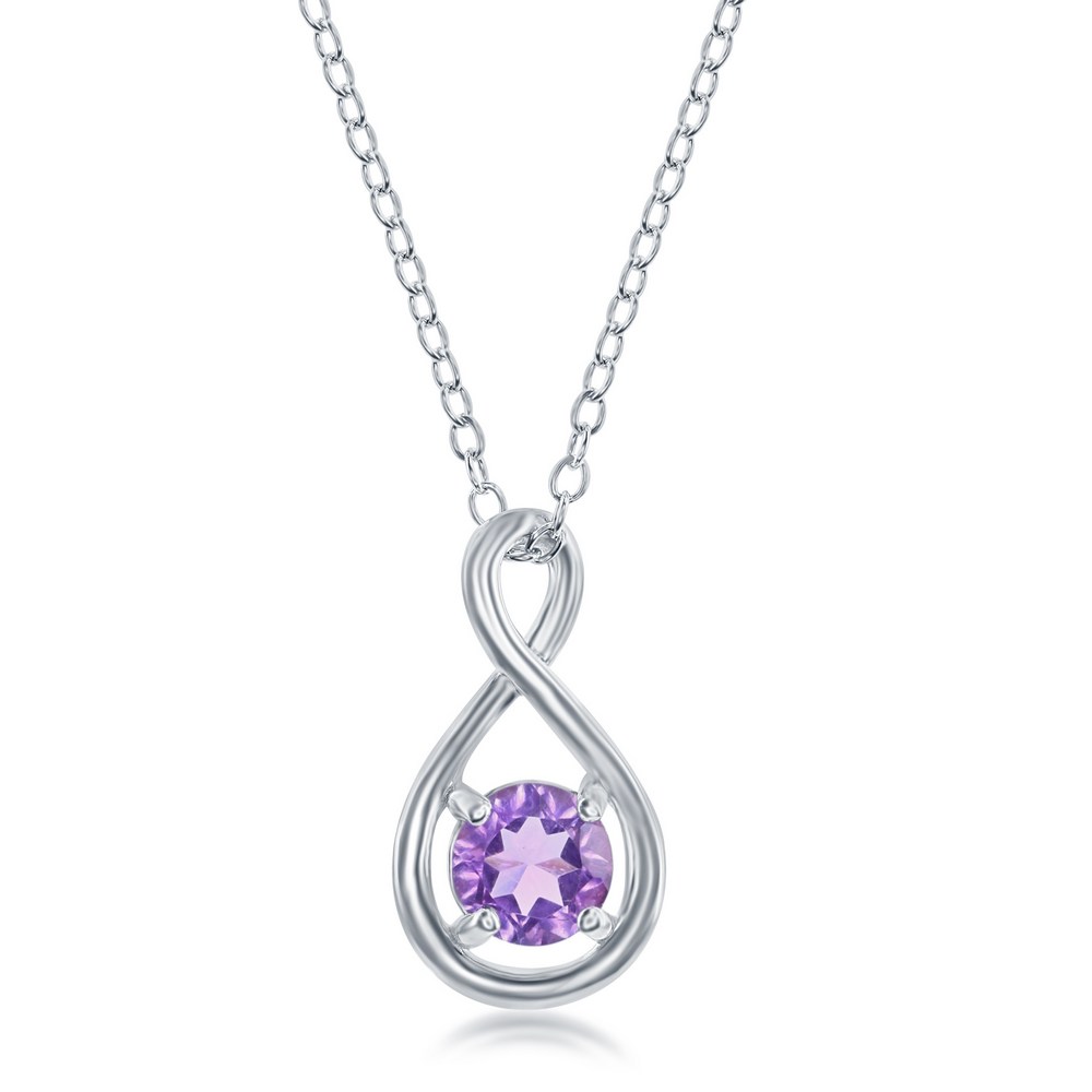 Sterling Silver Round 5mm Gem Infinity Design Necklace - Amethyst