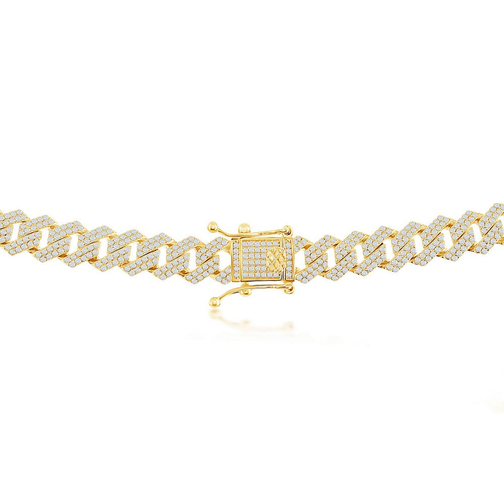 Sterling Silver 8mm Micro Pave Monaco Chain - Gold Plated