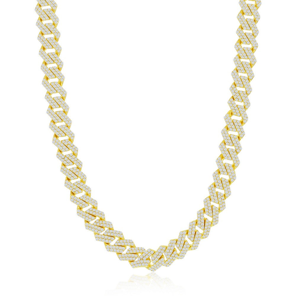 Sterling Silver 8mm Micro Pave Monaco Chain - Gold Plated