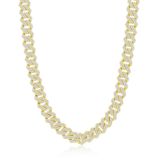 Sterling Silver 8mm Micro Pave Monaco Chain - Gold Plated