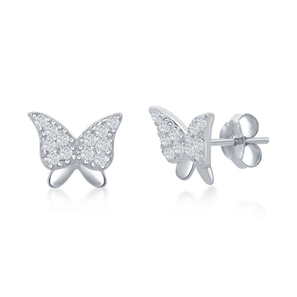 Sterling Silver CZ Butterfly Necklace and Earrings Set