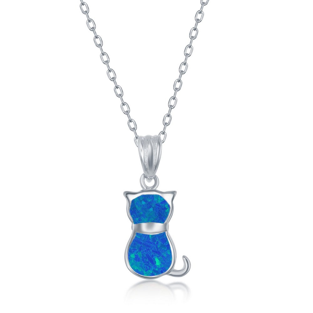 Sterling Silver Blue Inaly Opal Necklace and Earrings Set - Cat