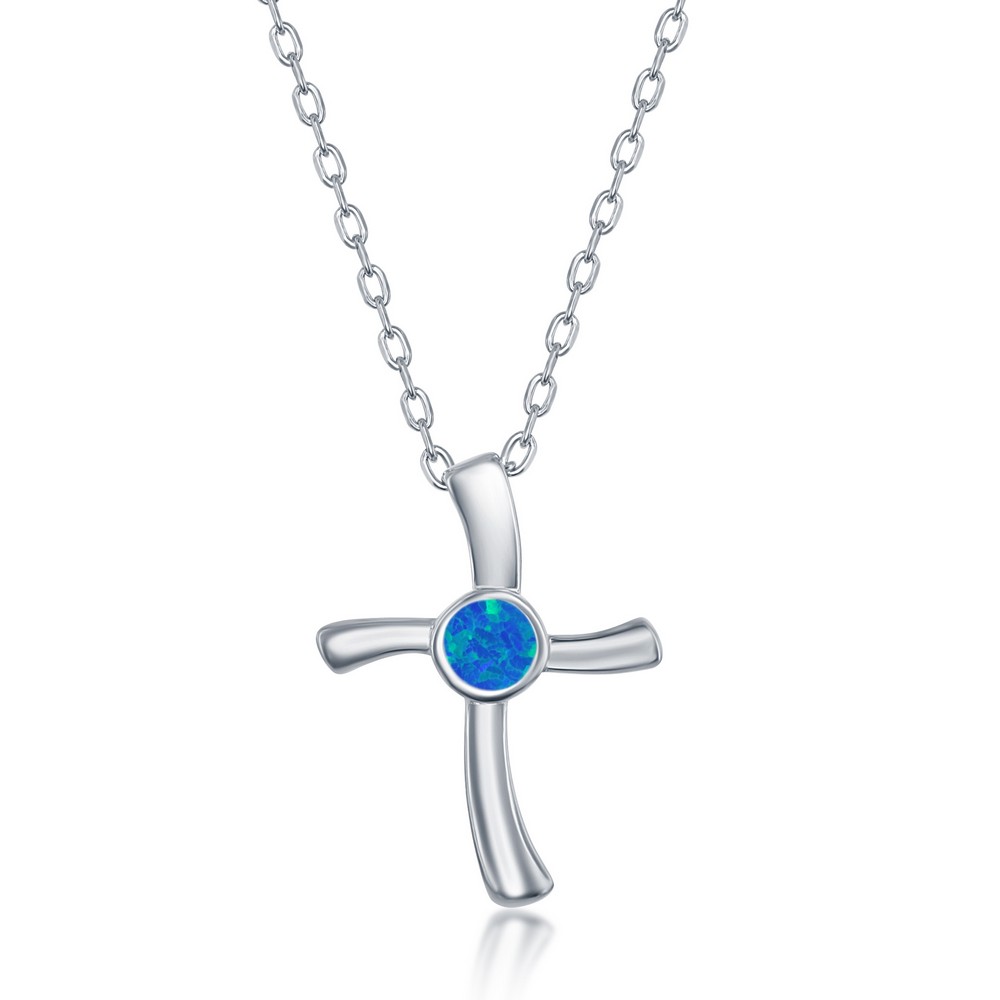 Sterling Silver Blue Inlay Opal Necklace and Earrings Set - Cross