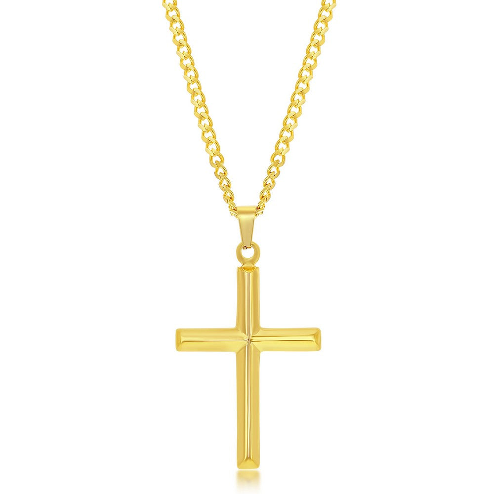 Stainless Steel Polished 3D Cross Necklace - Gold  Plated