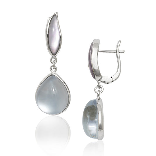 Sterling Silver Doublet MOP Teardrop and Amethyst Cat�s Eye Earrings