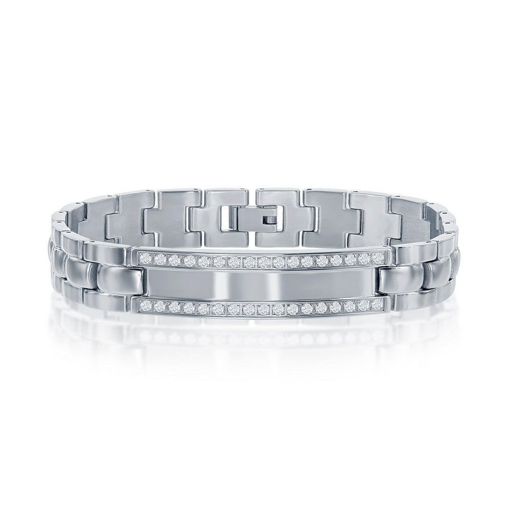 Stainless Steel ID Engravable CZ Bracelet