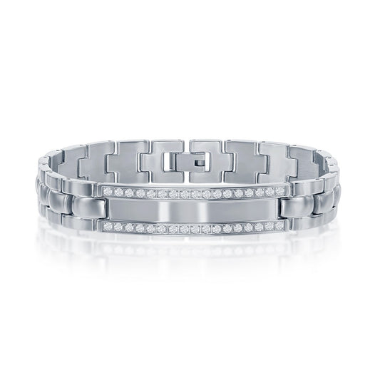 Stainless Steel ID Engravable CZ Bracelet