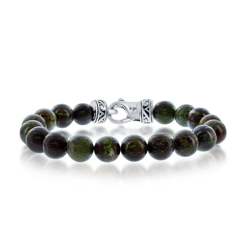 Stainless Steel 10mm Bead Bracelet - Dragon Stone