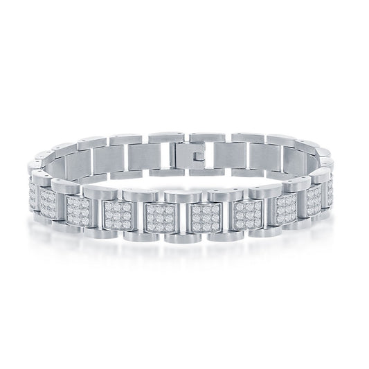 Stainless Steel CZ Square Link Bracelet