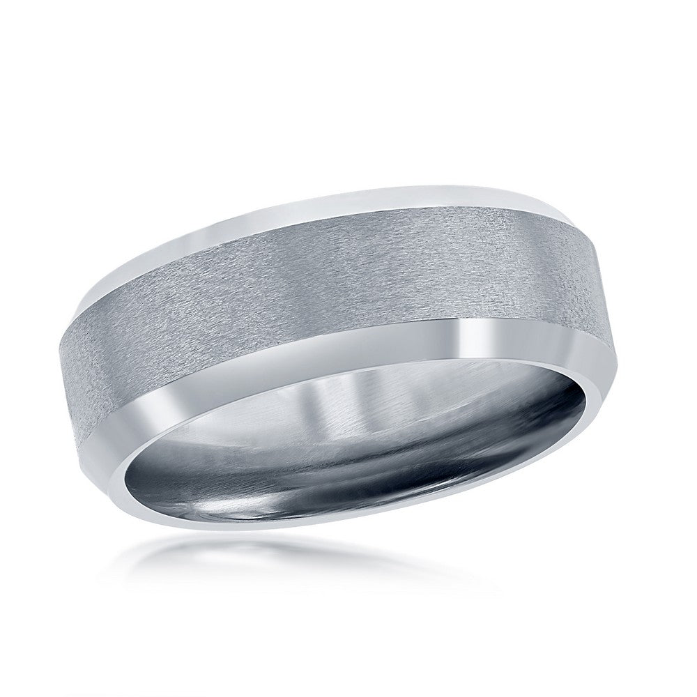 Brushed and Polished Silver 8mm Tungsten Ring